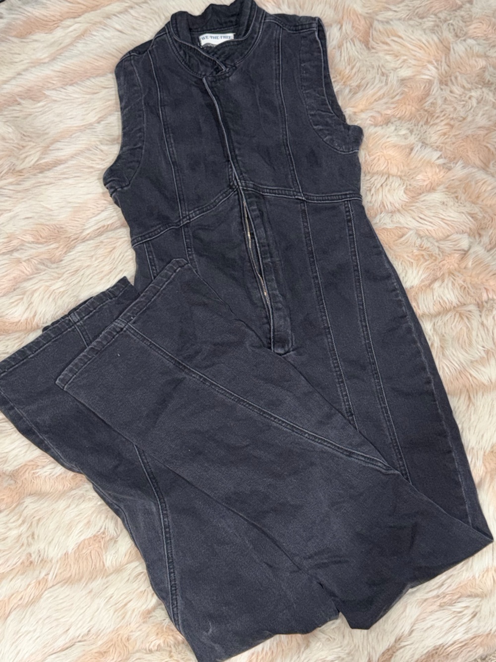 We The Free Black Boot Cut Jumpsuit with Panel Stitching